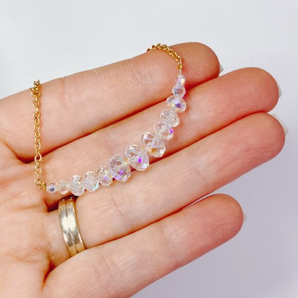 VTG Signed Kirk’s Folly Gold Tone Aurora Borealis Crystal Bar Necklace Sparkling - Picture 3 of 13